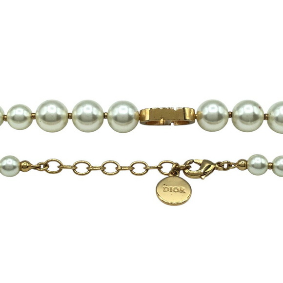 Christian Dior CD Pearl Necklace Gold Metal Pearl - Picture 3 of 4